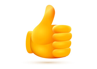 vector illustration of yellow color thumb up emoticon on white background. 3d style design of approv