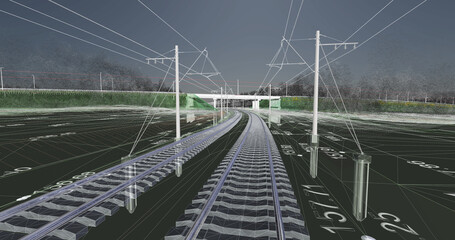 Wall Mural - the bim model of the railway infrastructure area of wireframe view