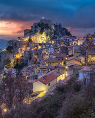 Wall Mural - The beautiful village of Cervara di Roma illuminated at sunset, in Rome Province, Lazio, Italy.