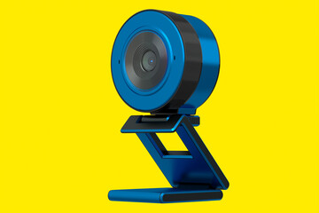 Canvas Print - Web camera on stand for online video chat and conference on yellow background