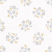  French Blue Floral Linen Seamless Pattern With 2 Tone Country Cottage Style Botanical Motif. Simple Vintage Rustic Fabric Textile Effect. Primitive Modern Shabby Chic Design.