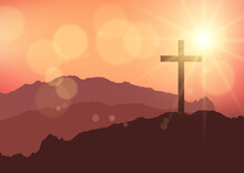 He Is Risen Background With Sunset Landscape