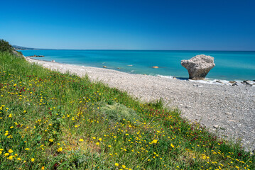 Wall Mural - Roseto Capo Spulico, Cosenza district, Calabria, Italy, Europe, the beach under the castle characterized by a rock in the shape of an anvil