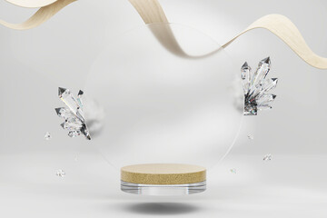 Poster - Abstract product display podium platform with crystal 3d rendering backdrop