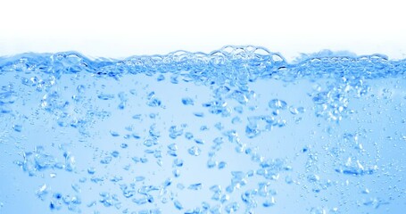 Wall Mural - Many bubbles in water close up, abstract water wave with bubbles in slow motion