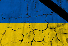 Ukraine Dying Country Cracks On A Wall Mourning Ribbon On Flag