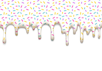 Aufkleber - Vector Illustration with Dripping White Glaze Isolated on White Background. Sweet Seamless Border with Pattern.