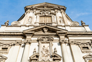 Wall Mural - Façade of the church of San Giuseppe, Baroque-style Roman Catholic church built in 17th century near La Scala Theater, Milan city center, region of Lombardy, Italy.