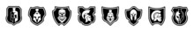 Flat Spartan Shield Black Logo Icon Set Designs Vector Illustration On A White Background