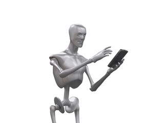concept of men figure with smartphone, watching phone. everday life with smartphone render 3d