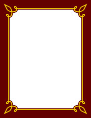 Wall Mural - Vector golden red border frame. Background or book page. Simple rectangular billboard, display window, poster, card, plaque, signboard, sticker, or label