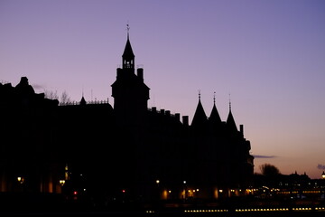 Wall Mural - The silhouette of the roof of the Conciergerie palace. The 25th February 2022, Paris, France.