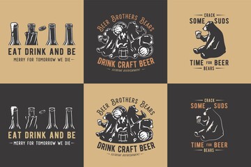 beer bottle corks, barley and bear with mug of craft beer emblems set