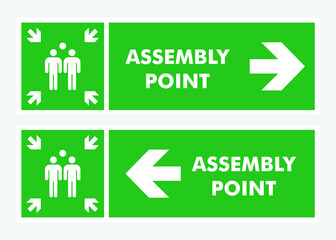 Signs of gathering places for emergencies, Emergency evacuation assembly point sign, gathering point signboard, vector illustration.