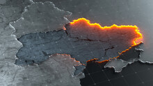 Illustration Of The Tensions Between Ukraine And Russia. Military Conflict. Conceptual Map Of State Borders. 3d Render
