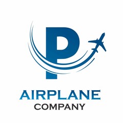 Wall Mural - Letter p with airplane logo template illustration. suitable for transportation, brand, travel, agency, web, label, network, marketing etc