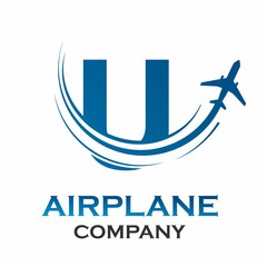 Wall Mural - Letter u with airplane logo template illustration. suitable for transportation, brand, travel, agency, web, label, network, marketing etc