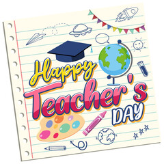 Poster - Happy Teacher's Day lettering paper banner