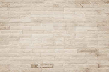 Sticker - Empty background of wide cream brick wall texture. Beige old brown brick wall concrete or stone textured