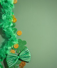 St. Patricks Day Background With Shamrocks And A Bowtie
