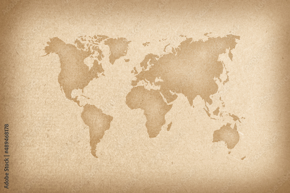 World map on an old paper texture background with space for text wind ...