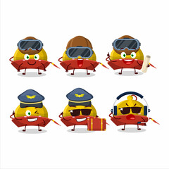 Sticker - Pilot cartoon mascot yellow chinese traditional hat with glasses