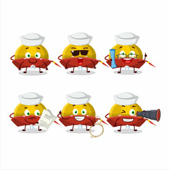 Sticker - A character image design of yellow chinese traditional hat as a ship captain with binocular