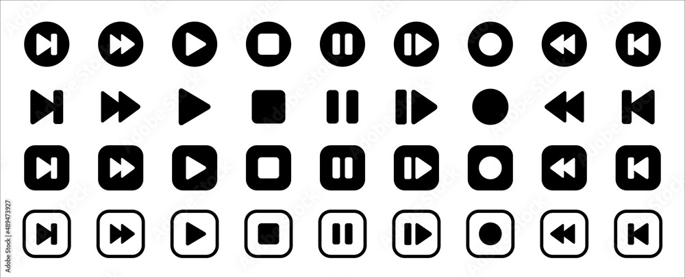 Media music player button icons. Multimedia player buttons set ...