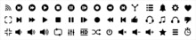 Media Music Player Button Icons. Multimedia Player Buttons Set. Contains Icon Of Equalizer, Pause, Setting, Record, Favorite, Repeat, Radio, Menu, Streaming, Backward, Next, Back. Vector Illustration.