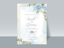 Hand Drawing Blue Roses Wedding Invitation Card