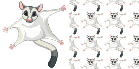 Sticker - Seamless design of sugar glider  on white background