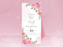 Wedding Invitation Card Set With Beautiful Pink Flowers Design