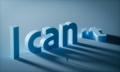 The light shines on I can't to I can do it text on dark blue background. motivation and positive attitude concept. 3d render illustration