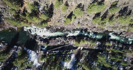 Wall Mural - Aerial drone video of the Meadowcamp section of the Deschutes River in Bend, Oregon.