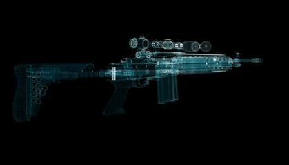 Submachine Gun Hologram. Weapon and Technology Concept