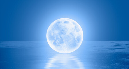 Fotomurales - Blue full moon standing over the sea 