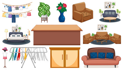 Sticker - Set of interior furniture and decorations