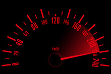 Feeling The Speed. Cropped Image Of A Black And Red Speedometer.