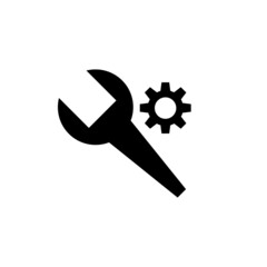 Poster - Gears with wrenches. Setup and construction. Vectors.