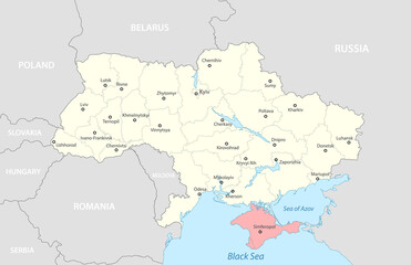  Political map of Ukraine with borders of the regions. template for your design