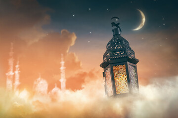 Wall Mural - Arabic lantern with burning candle