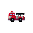 8-bit pixel fire truck image. Car in vector illustration of cross stitch pattern. Pixel Fire Truck illusration. Side view