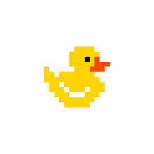 Duck Icon. Pixel Art Style. 8-bit. Isolated Vector Illustration. Pixel Art Duck Isolated On White Background