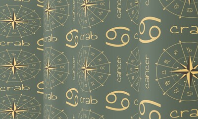 Wall Mural - Waved background with Cancer zodiac symbol icon. 3D Render