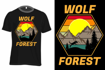 Wall Mural - Wolf Forest Mock Up T-Shirt Retro Vintage Style