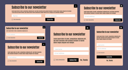 Poster - Set of Email Subscribe Newsletter pop up template design. Submit form for website email letter banner.
