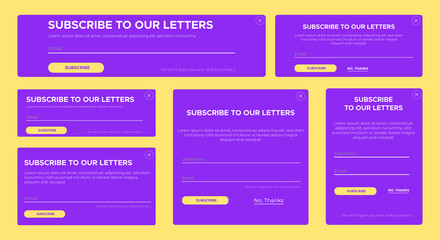 Poster - Set of Email Subscribe Newsletter pop up template design. Submit form for website email letter banner.
