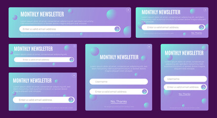 Poster - Set of Email Subscribe Newsletter pop up template design. Submit form for website email letter banner.
