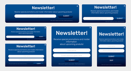 Poster - Set of Email Subscribe Newsletter pop up template design. Submit form for website email letter banner.
