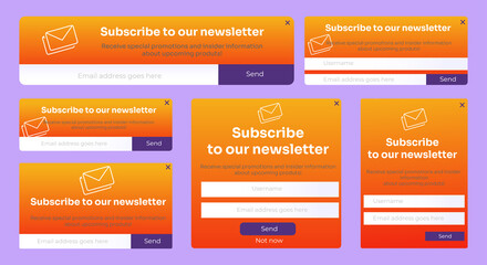 Poster - Set of Email Subscribe Newsletter pop up template design. Submit form for website email letter banner.
